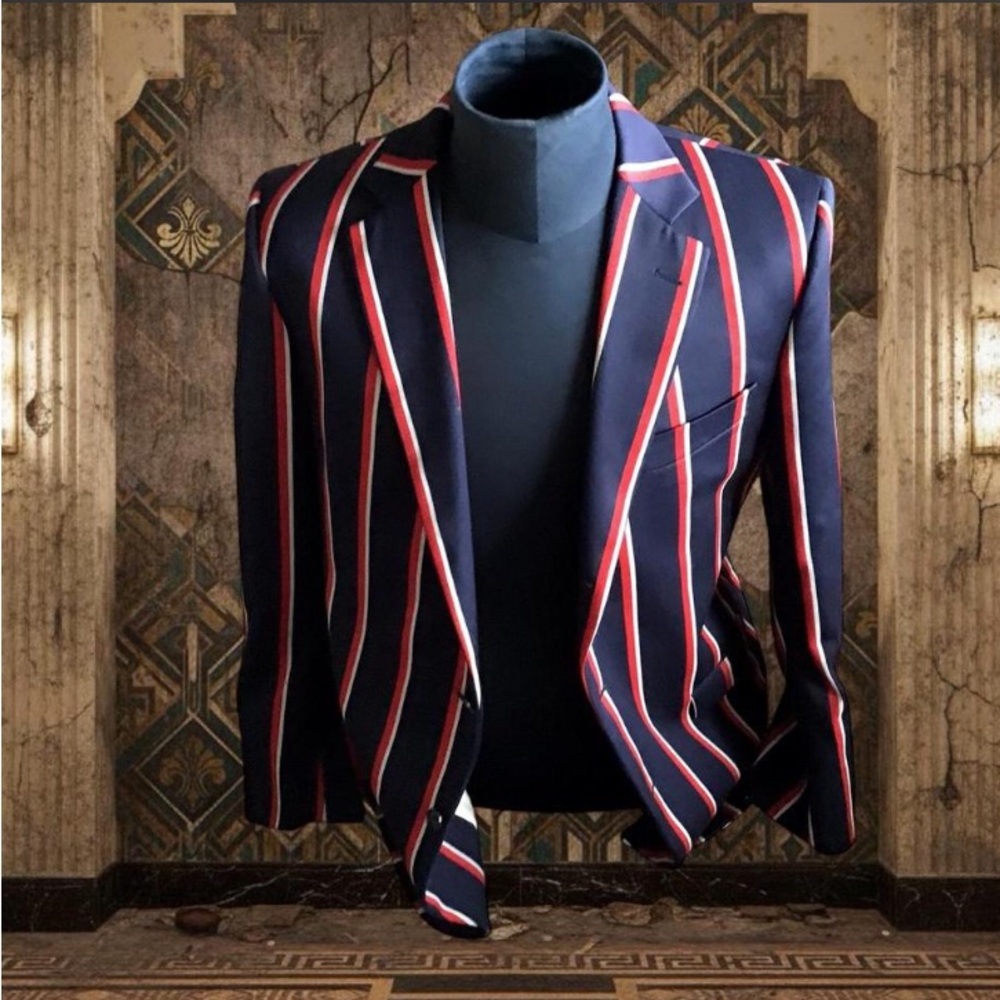 Brooks Brothers Rare Luxury Navy Blazer with Red and White Stripes High Quality - Picture 3 of 15